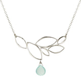 Ella Silver Leaf Cluster Necklace with Gemstone