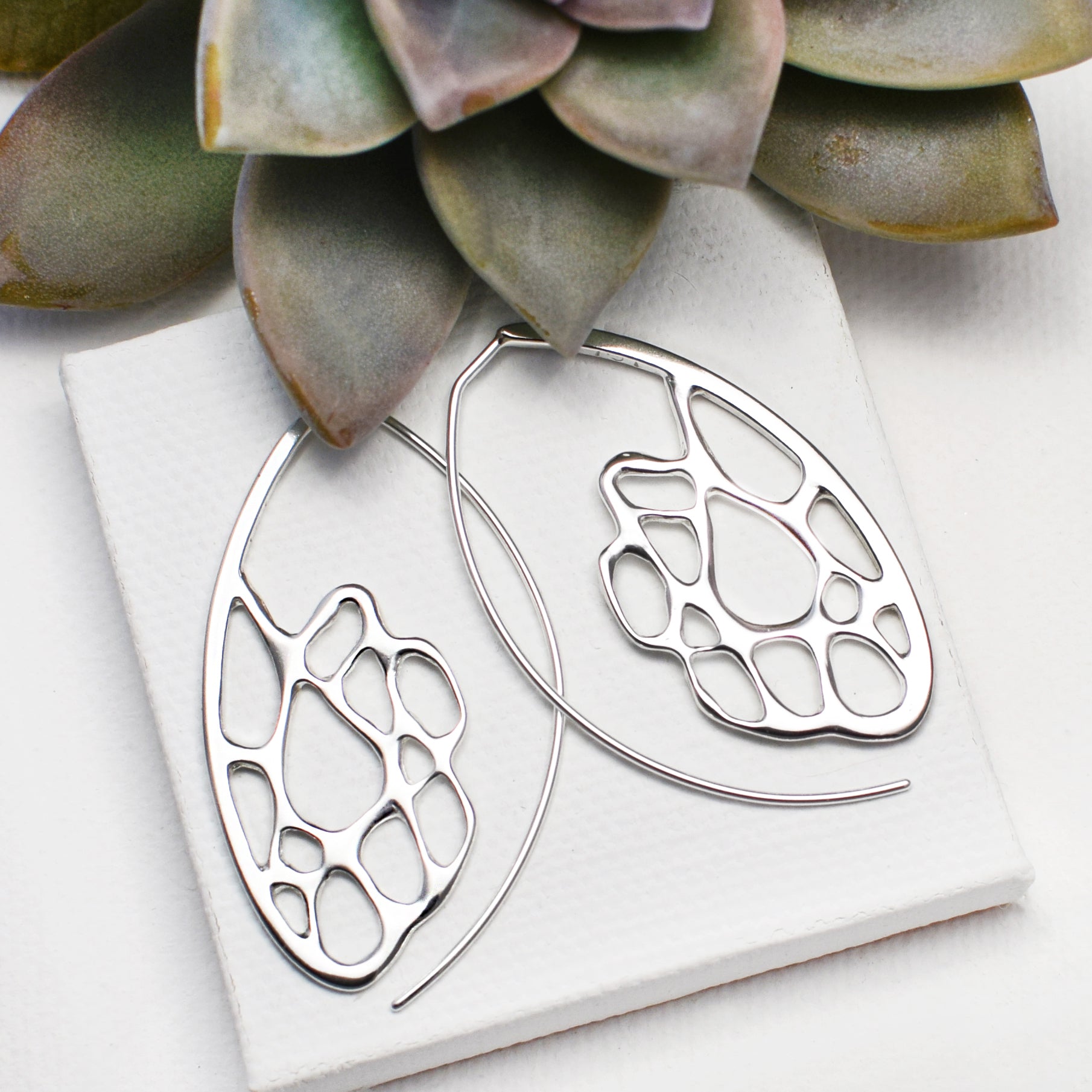 pair of cactus hoop earrings on white background