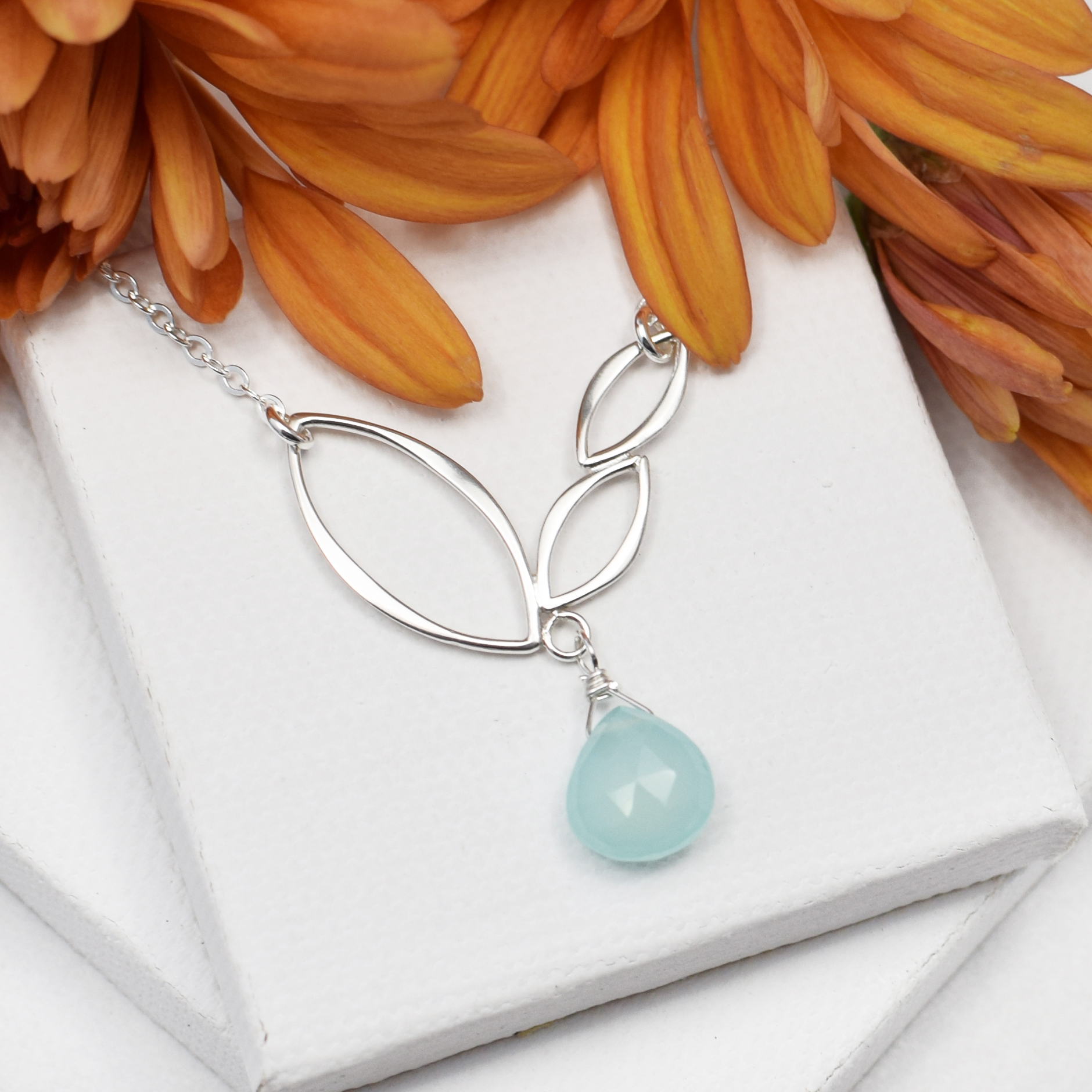 Ella Mini V Leaf Necklace with Gemstone
