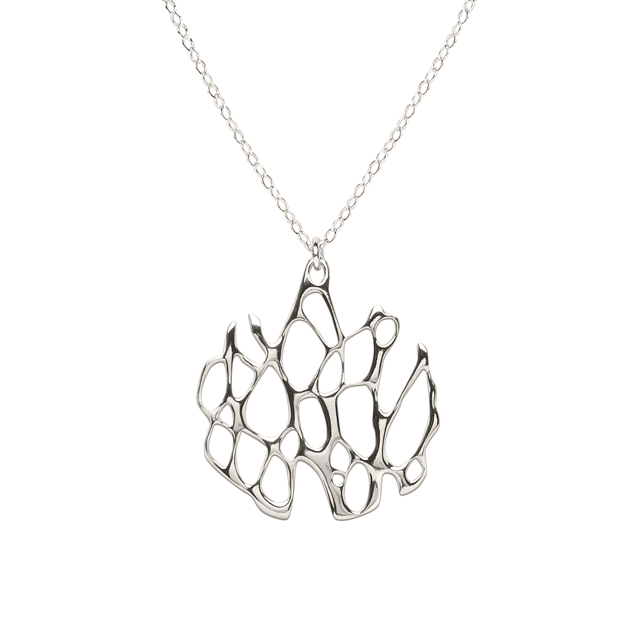 organic circle cactus silver necklace on white background