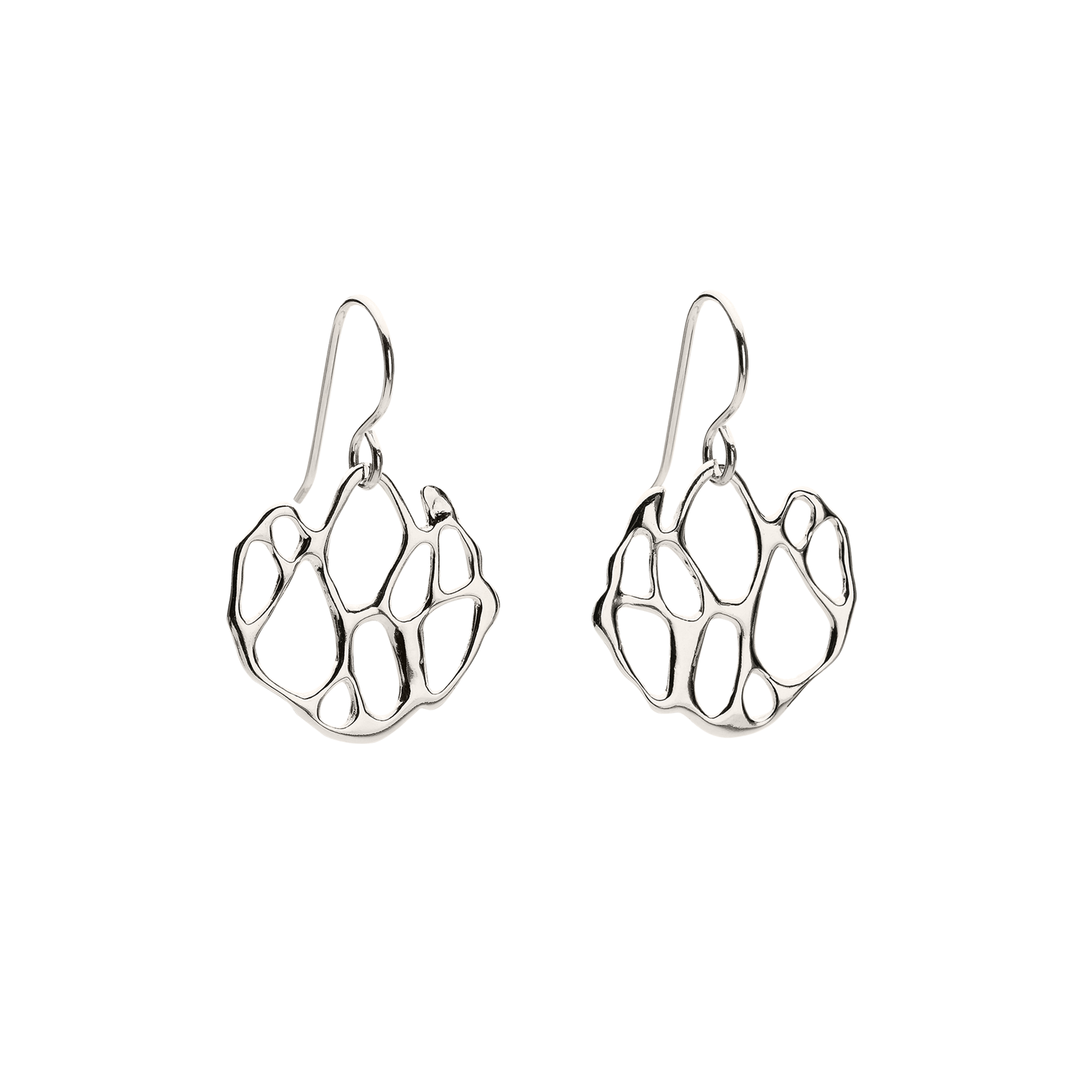 freeform silver cactus earrings on white background