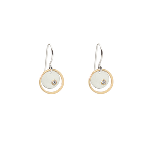 Celena Small Silver Disc & Gold Circle Earrings with Gemstones