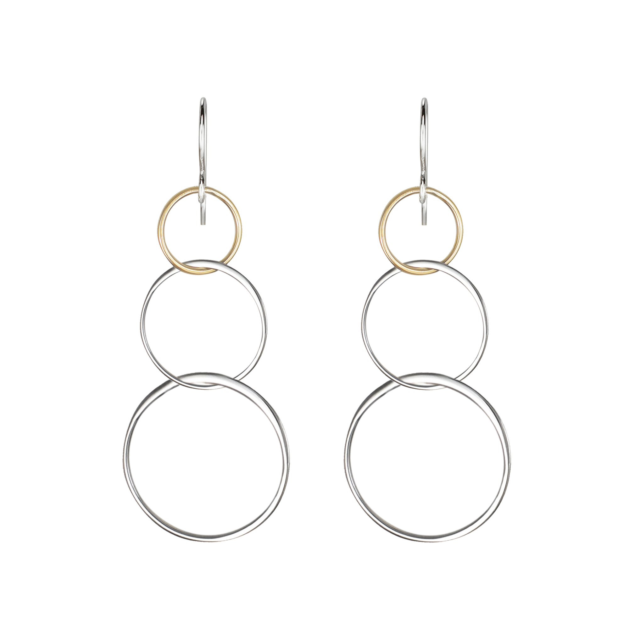 two tone linked circle dangle earrings
