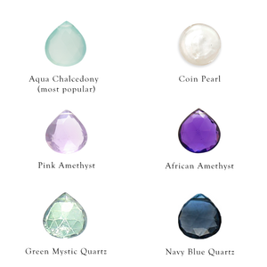 Image of six gemstone choices for jewelry on white background