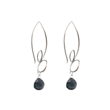 Ella Silver Large Leaf Hook Earrings with Gemstones