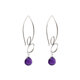Ella Silver Large Leaf Hook Earrings with Gemstones