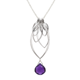 Ella Silver Large Leaf Fringe Necklace with Gemstone