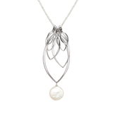 Ella Silver Large Leaf Fringe Necklace with Gemstone