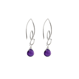 Ella Silver Small Leaf Hook Earrings with Gemstones