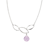 Ella Silver Three Leaf Curve Necklace with Gemstone