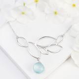 Ella Silver Leaf Cluster Necklace with Gemstone