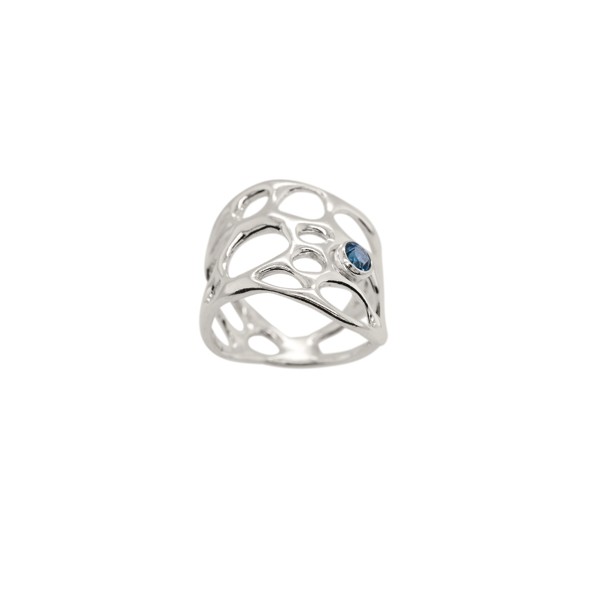 handmade silver southwestern ring with birthstone on white background