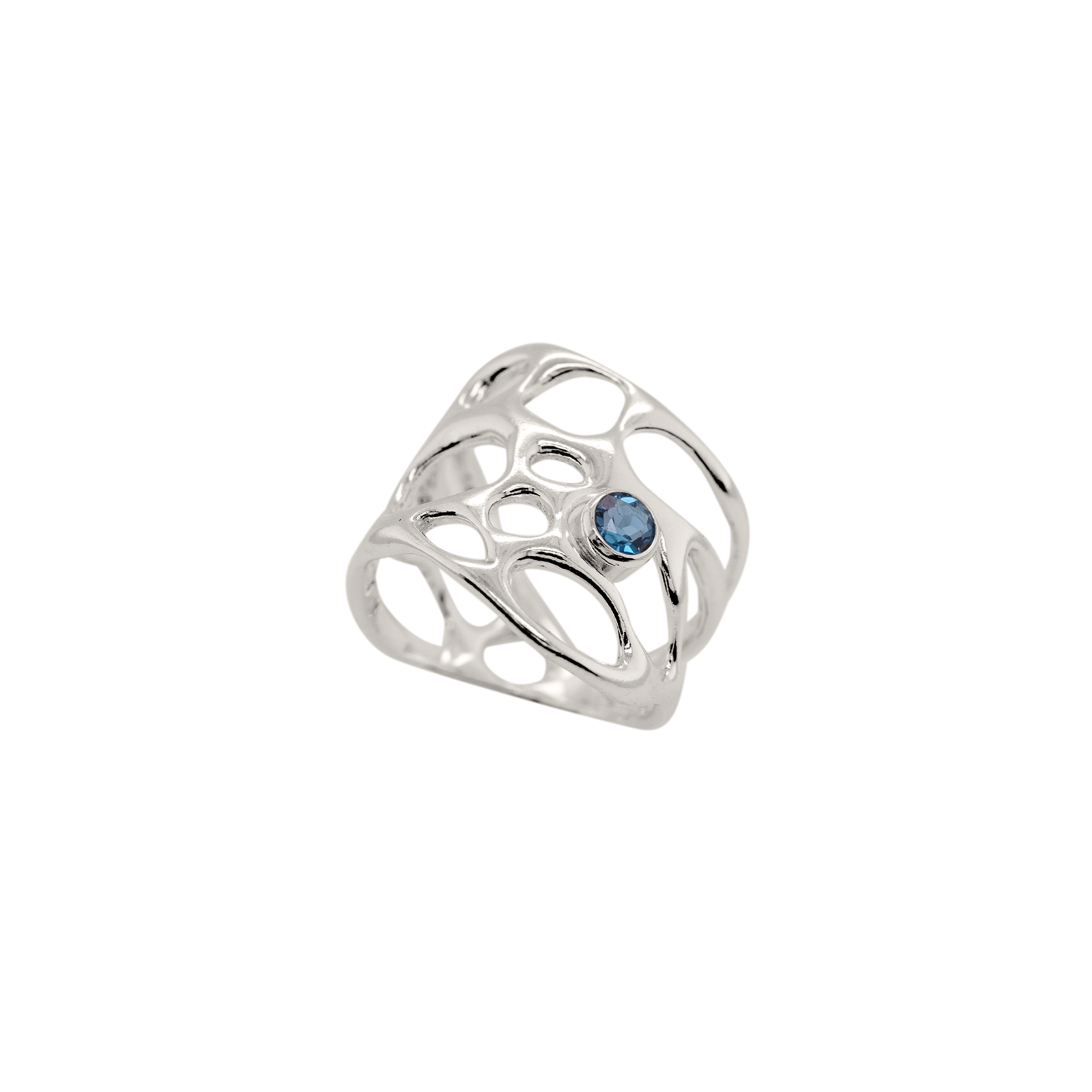 handmade silver botanical ring with gemstone on white background
