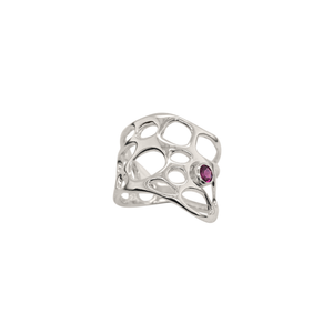 handmade silver freeform ring with gemstone on white background