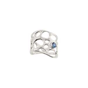 sterling silver wide band cactus ring with birthstone on white background