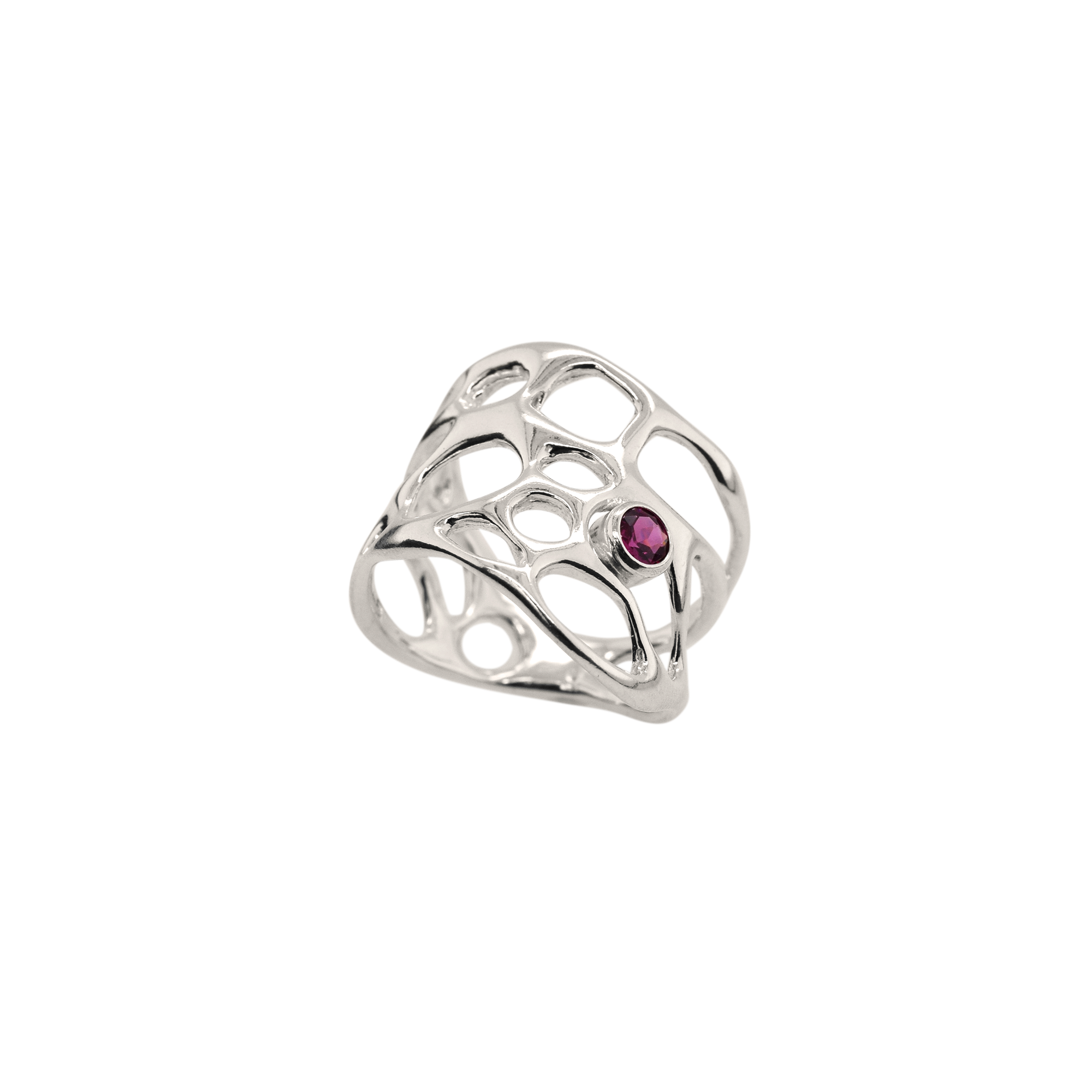 handmade silver natural ring with birthstone on white background