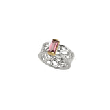 Silver Medium Band Cactus Ring with Baguette Gemstone