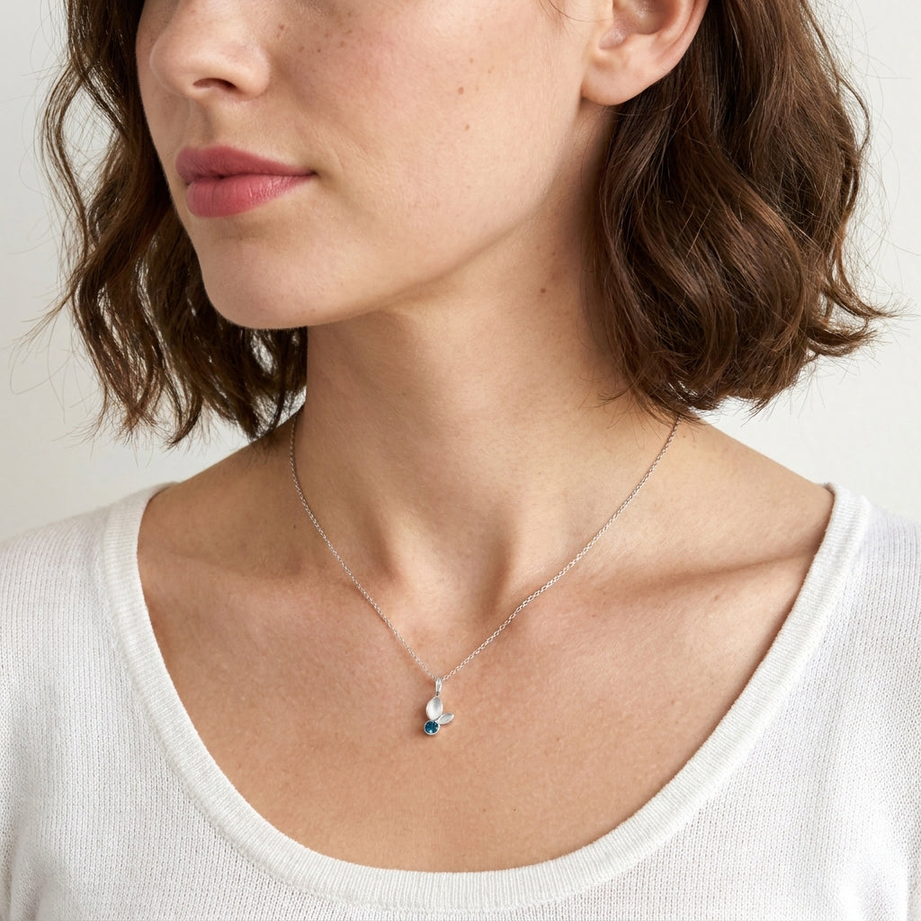Silver Bud Leaf and Gemstone Necklace