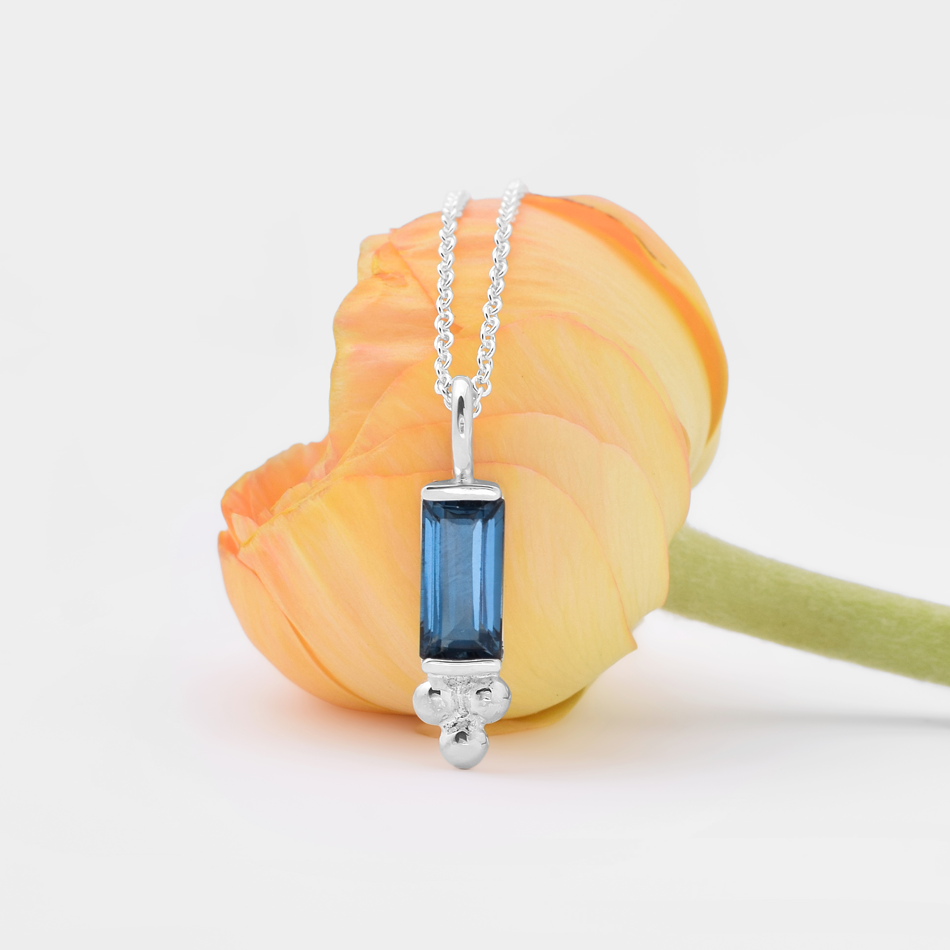 Silver Baguette Gemstone and Trinity Necklace