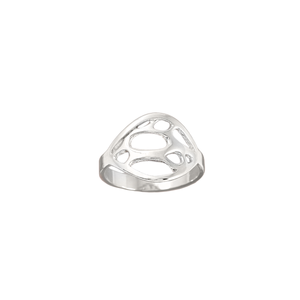 silver oval botanical signet ring on white background