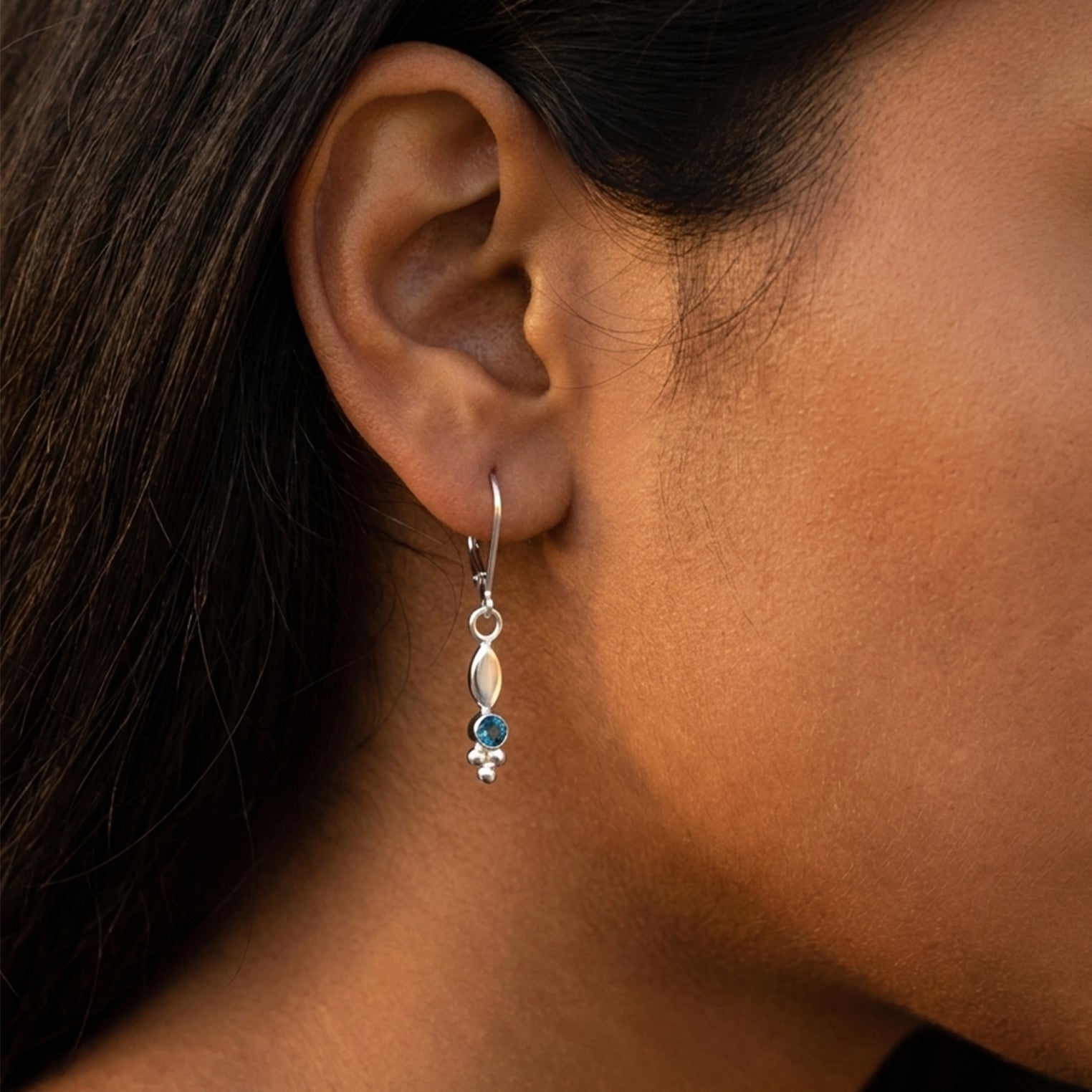 Silver Leaf and Trinity Earrings with Gemstone