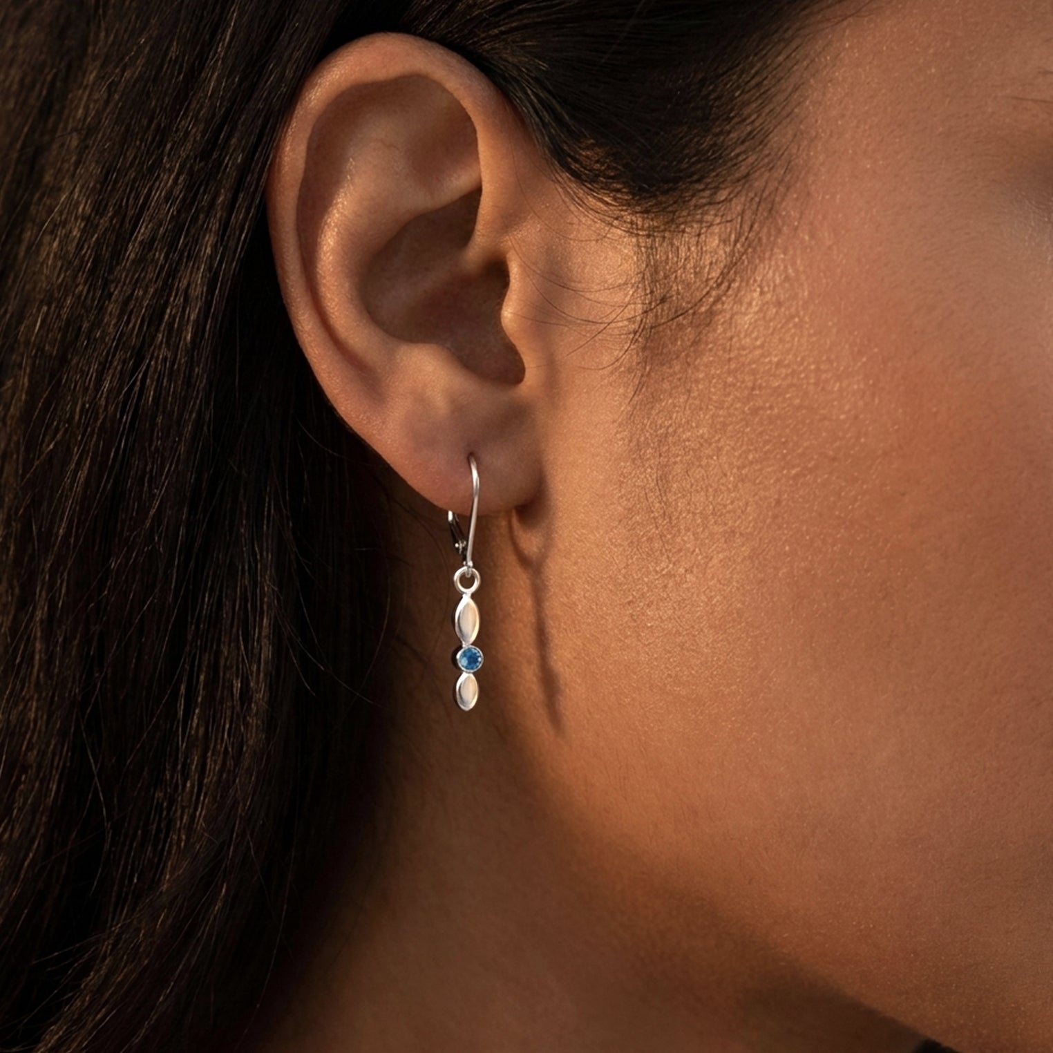 Silver Helicopter Seed Earrings with Gemstone