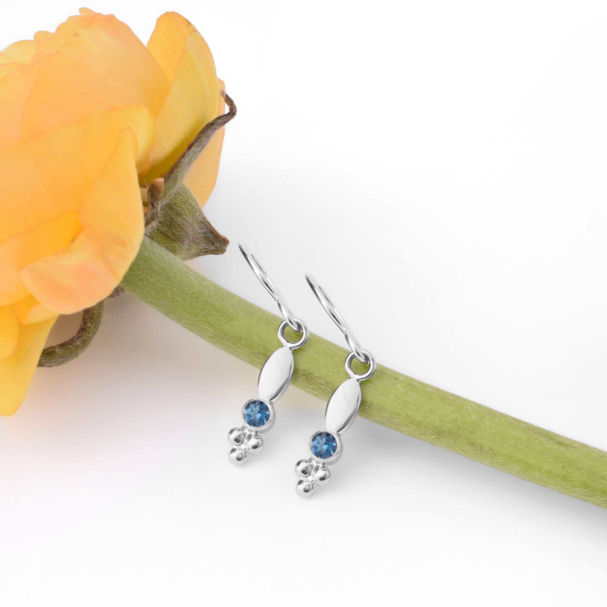 Silver Leaf and Trinity Earrings with Gemstone
