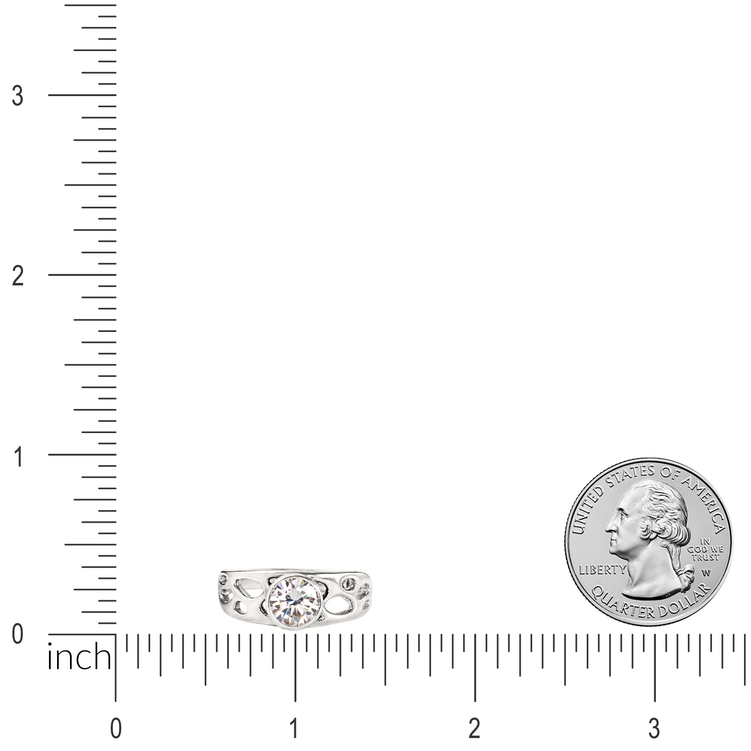 silver cactus solitaire ring with ruler for size