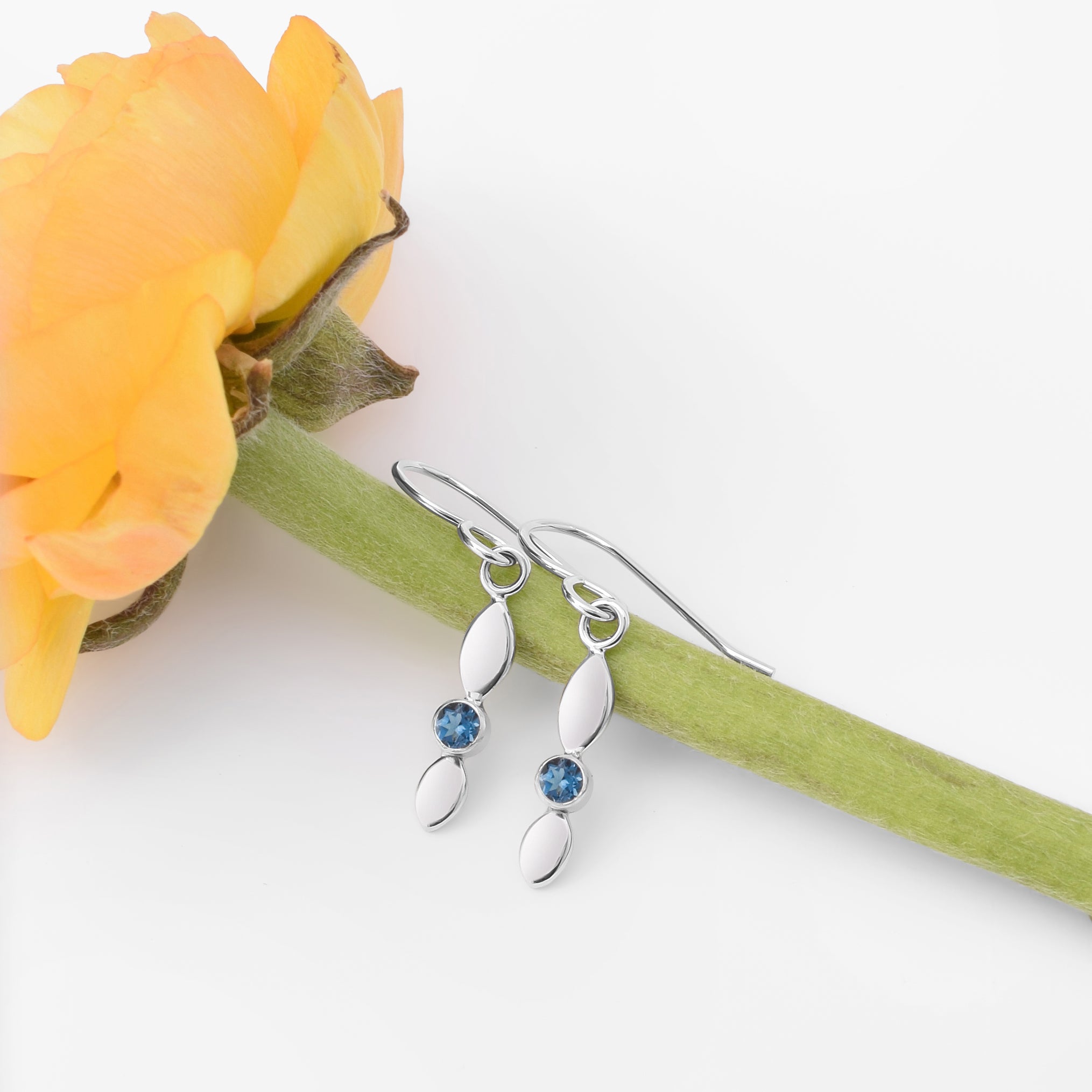 Silver Helicopter Seed Earrings with Gemstone