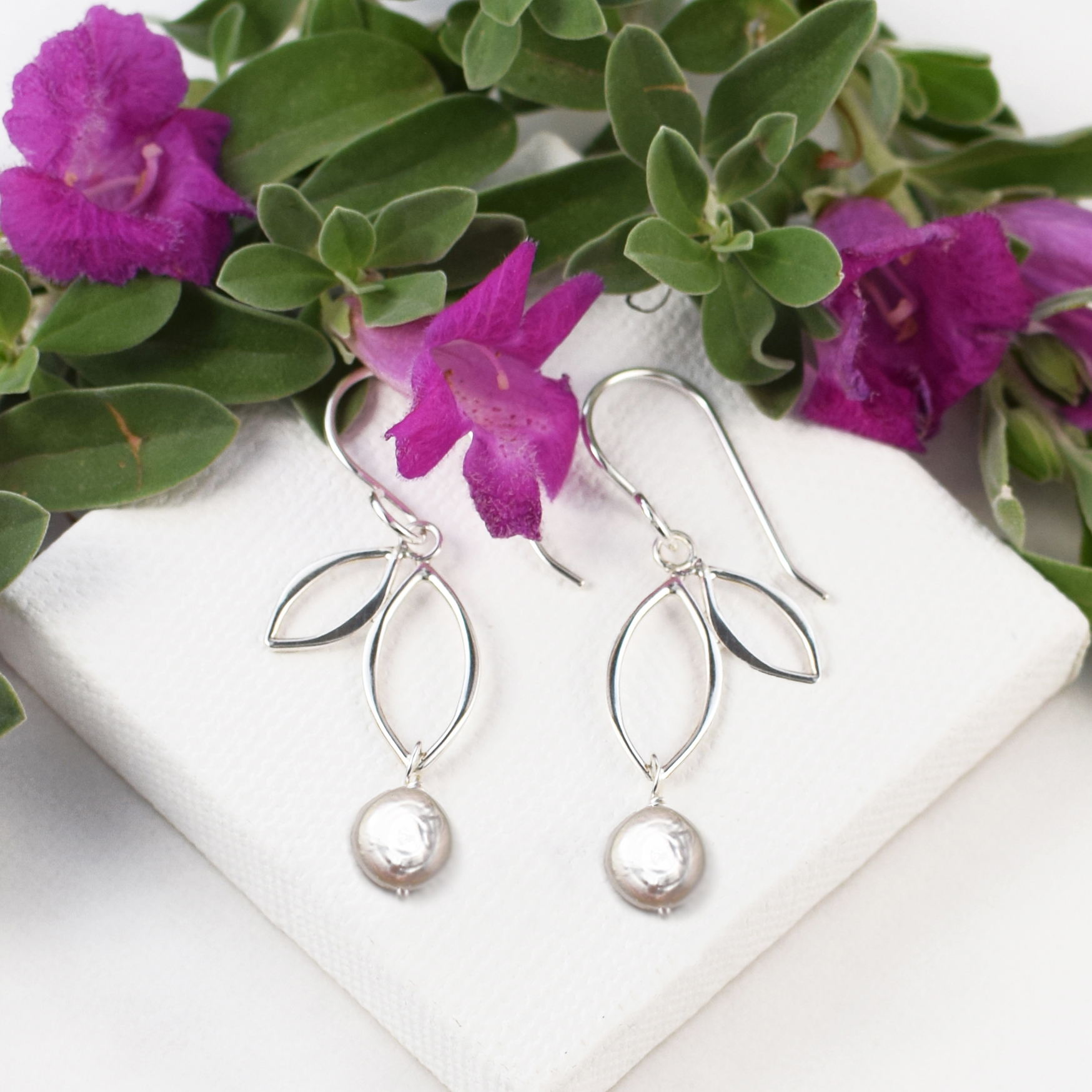 Silver Sprout Earrings with Gemstones - Lila Clare Jewelry