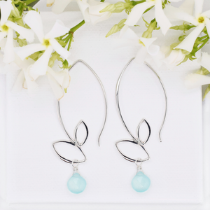 Ella Large Leaf Hook Earrings with Gemstones