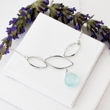 Ella Silver Three Leaf Curve Necklace with Gemstone