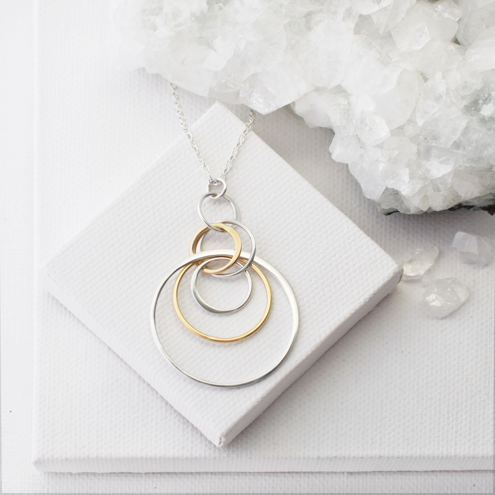 Cynthia Gold & Silver Concentric Circle Dangle Necklace