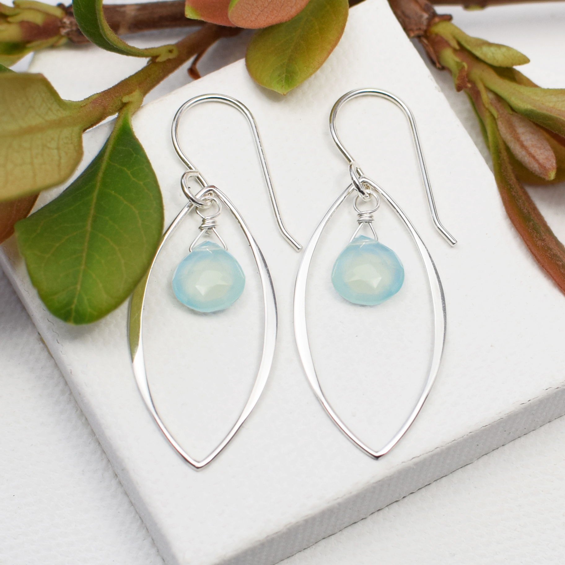 Large Leaf Earrings with Gemstones | Lila Clare Jewelry