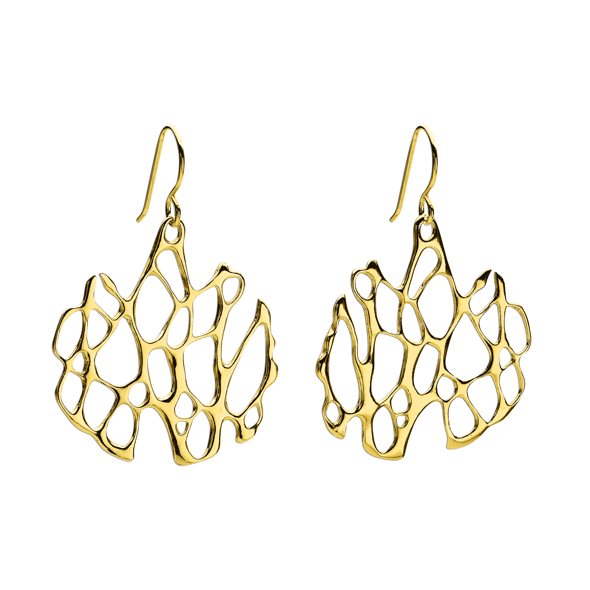 freeform gold cactus earrings on white background