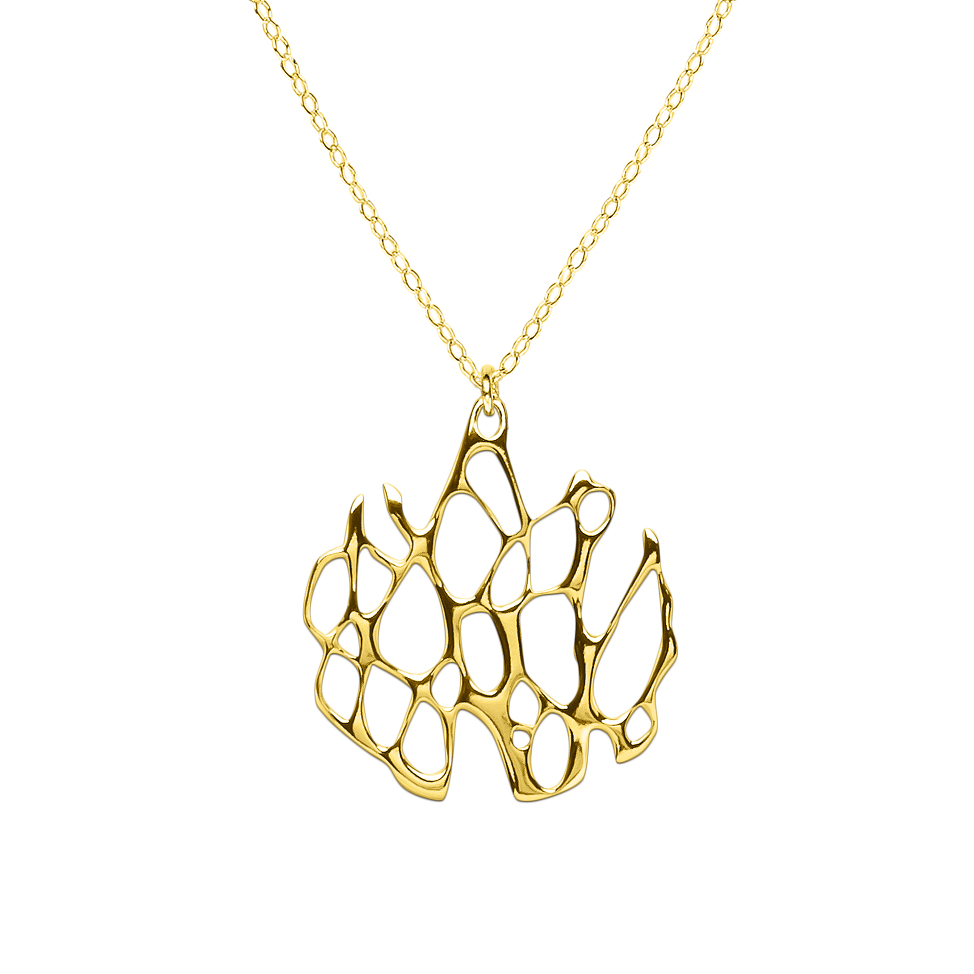 organic circle cactus gold necklace on white background