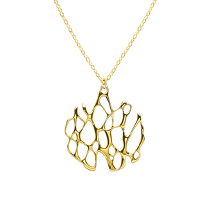 organic circle cactus gold necklace on white background