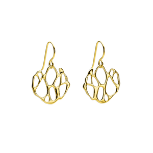 freeform gold cactus earrings on white background