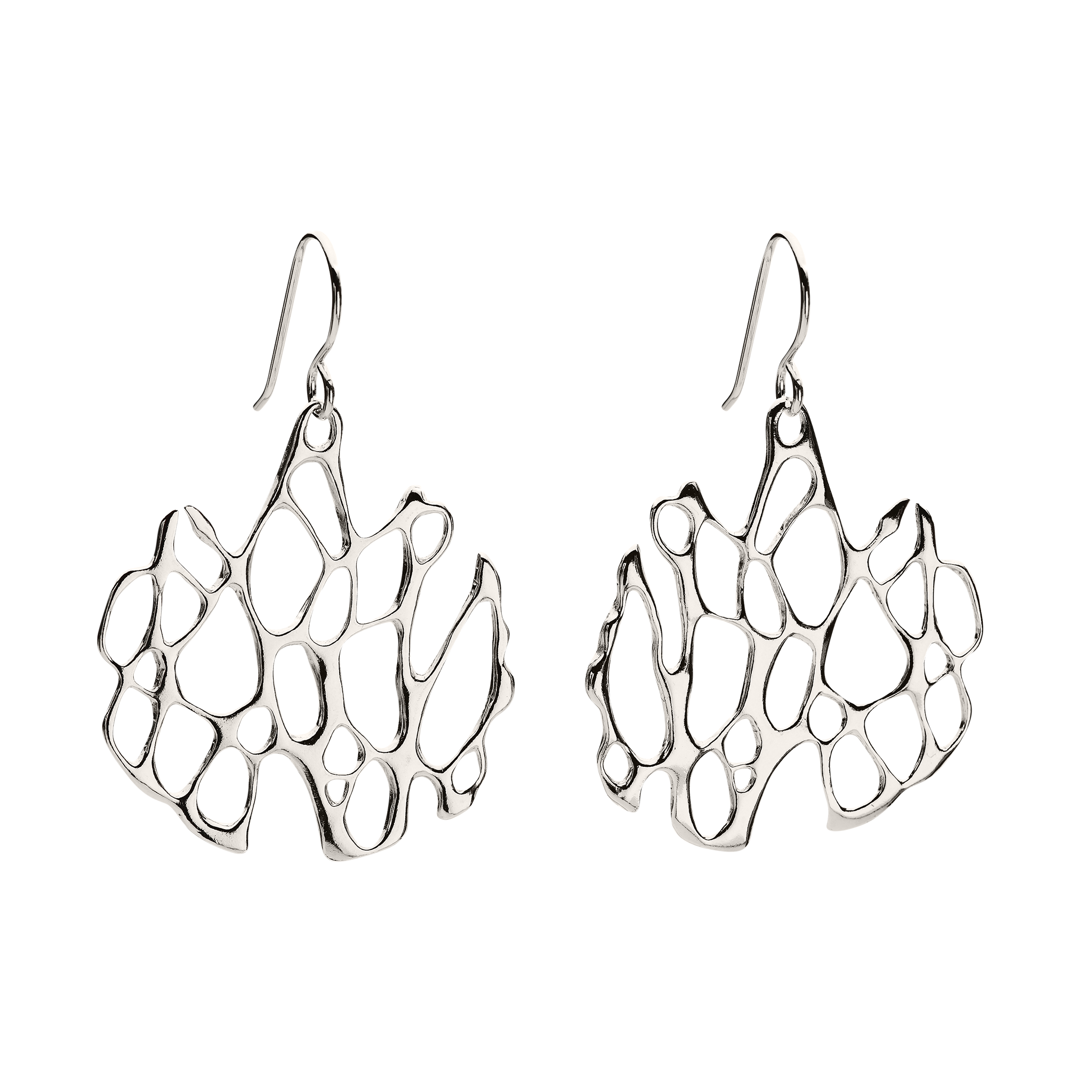 silver freeform cactus earrings on white background