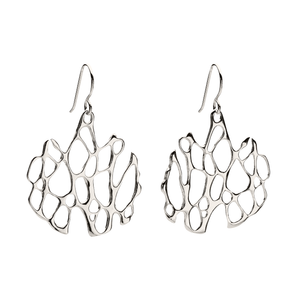 silver freeform cactus earrings on white background