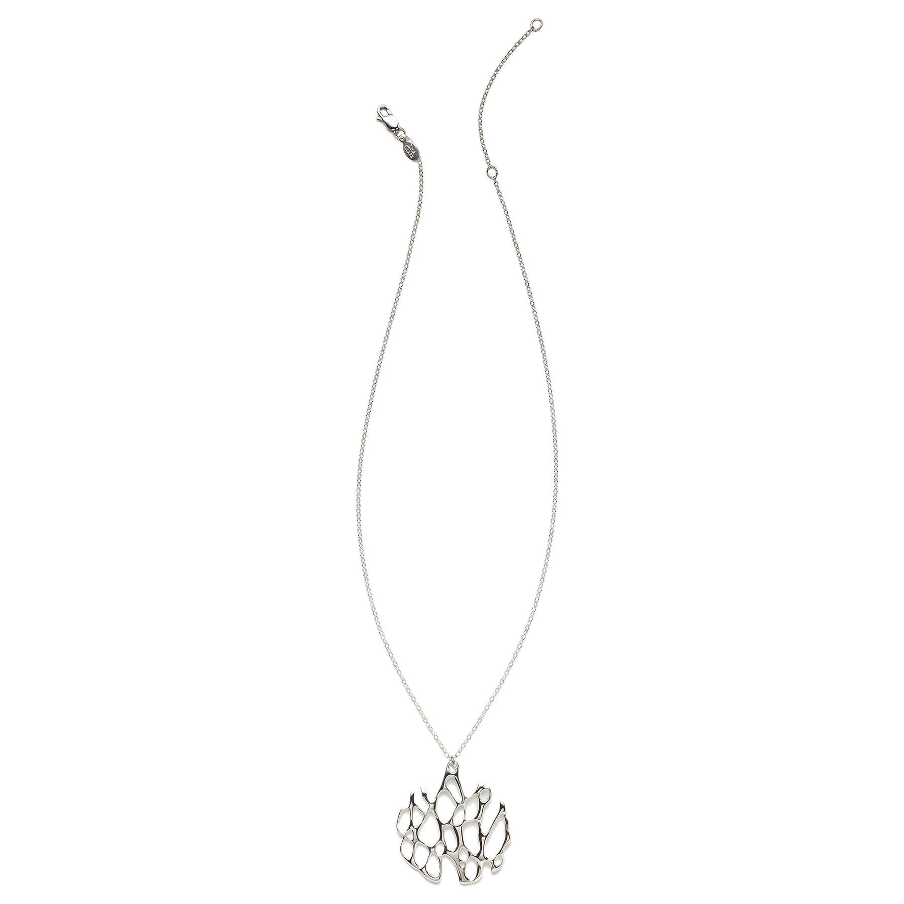 silver cactus necklace with silver chain on white background