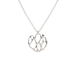 freeform silver cactus necklace on white background