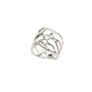 silver organic wide band cactus ring on white background