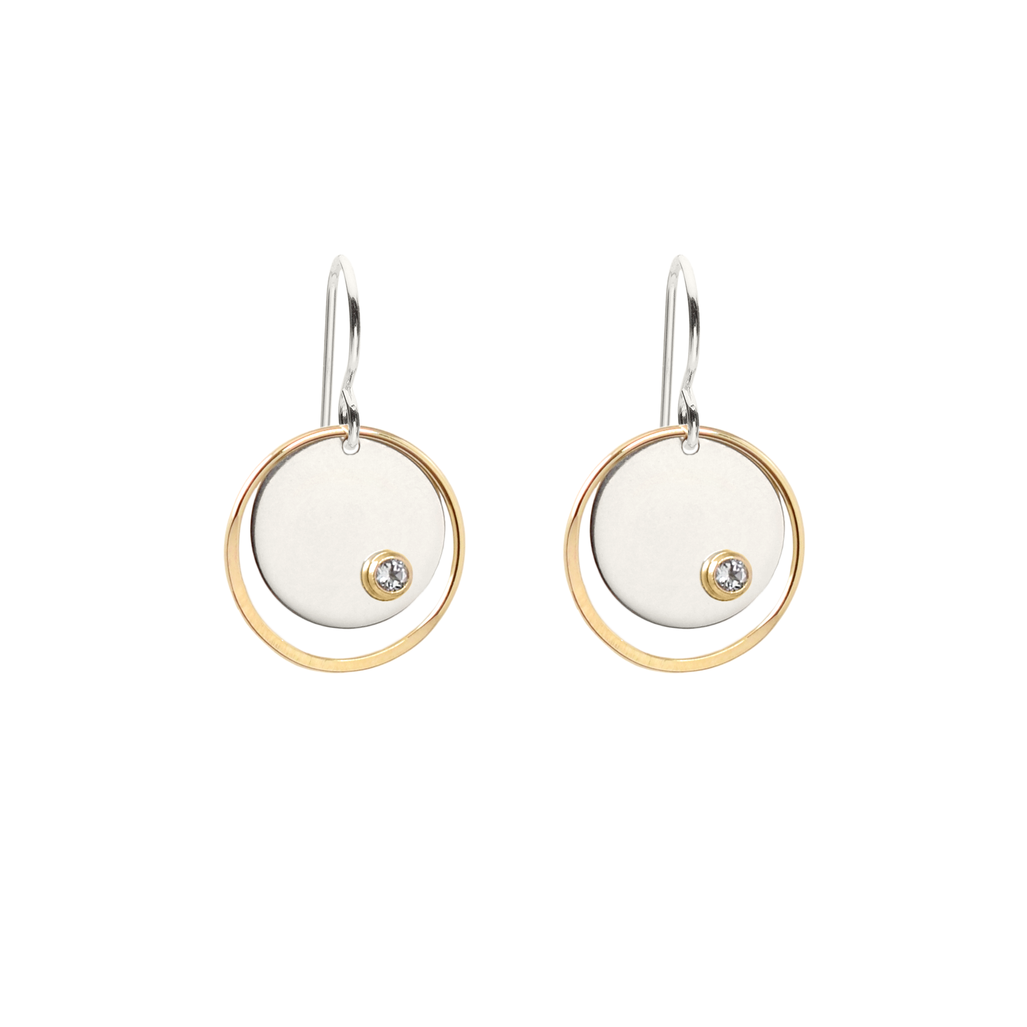 Celena Medium Silver Disc & Gold Circle Earrings with Gemstones