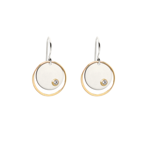 Celena Medium Silver Disc & Gold Circle Earrings with Gemstones