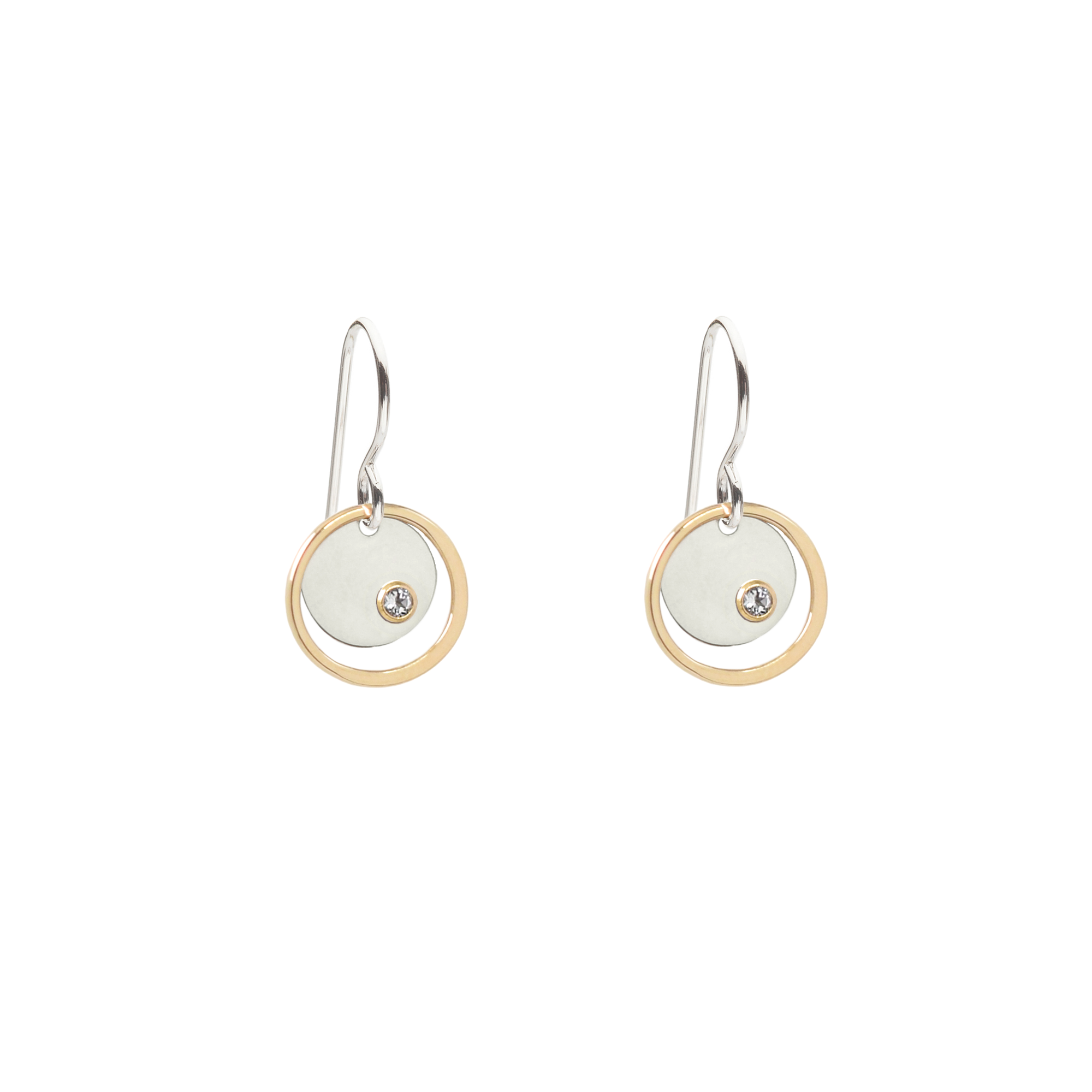 Celena Small Silver Disc & Gold Circle Earrings with Gemstones