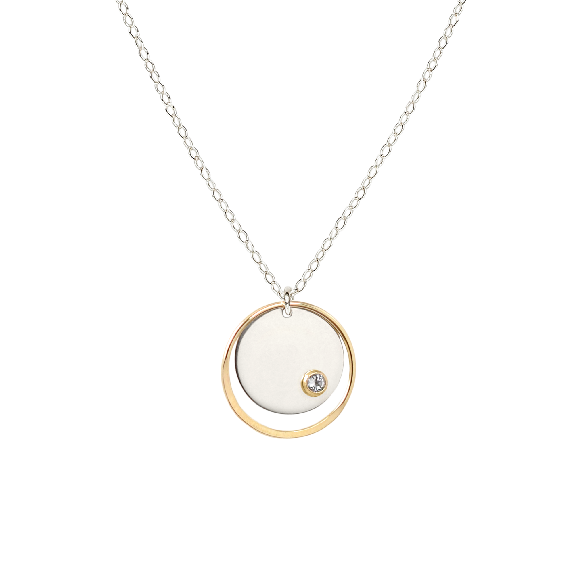 Celena Medium Gold & Silver Disc Necklace with Gemstone