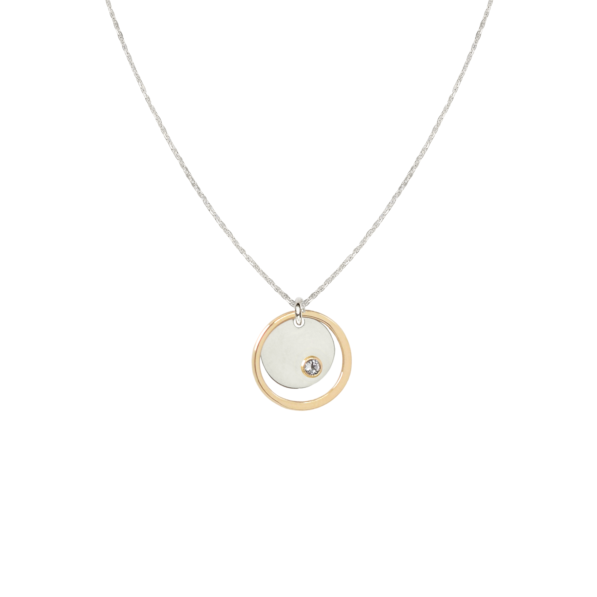 Celena Small Gold & Silver Disc Necklace with Gemstone
