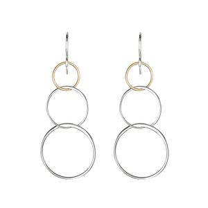two tone linked circle dangle earrings