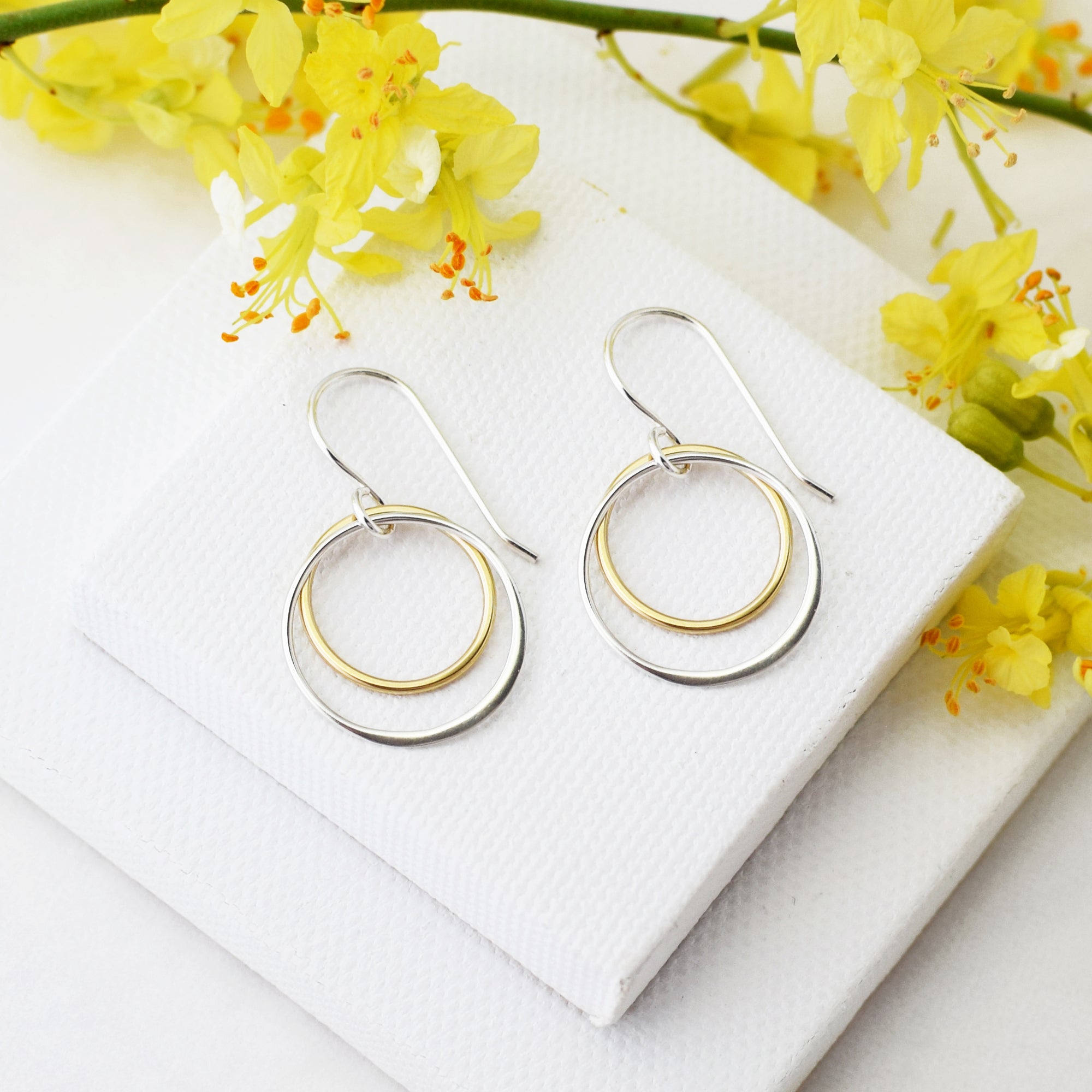 gold and silver double circle earrings